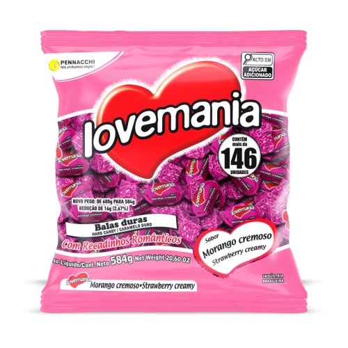 Bala Lovemania Morango Cremoso 584g