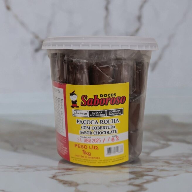 PAÇOCA ROLHA COBERTA C/ CHOCOLATE 50 UNIDADES DOCES SABOROSO